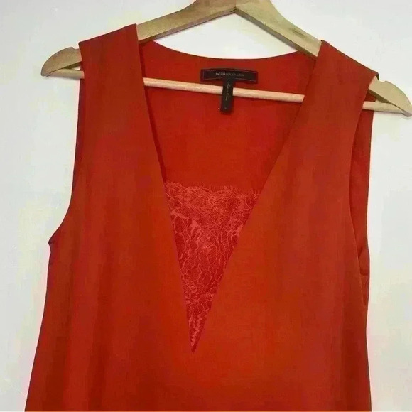BCBGMaxazria Alie Red Sleeveless A Line Dress With Lace Insert - Picture 4 of 7
